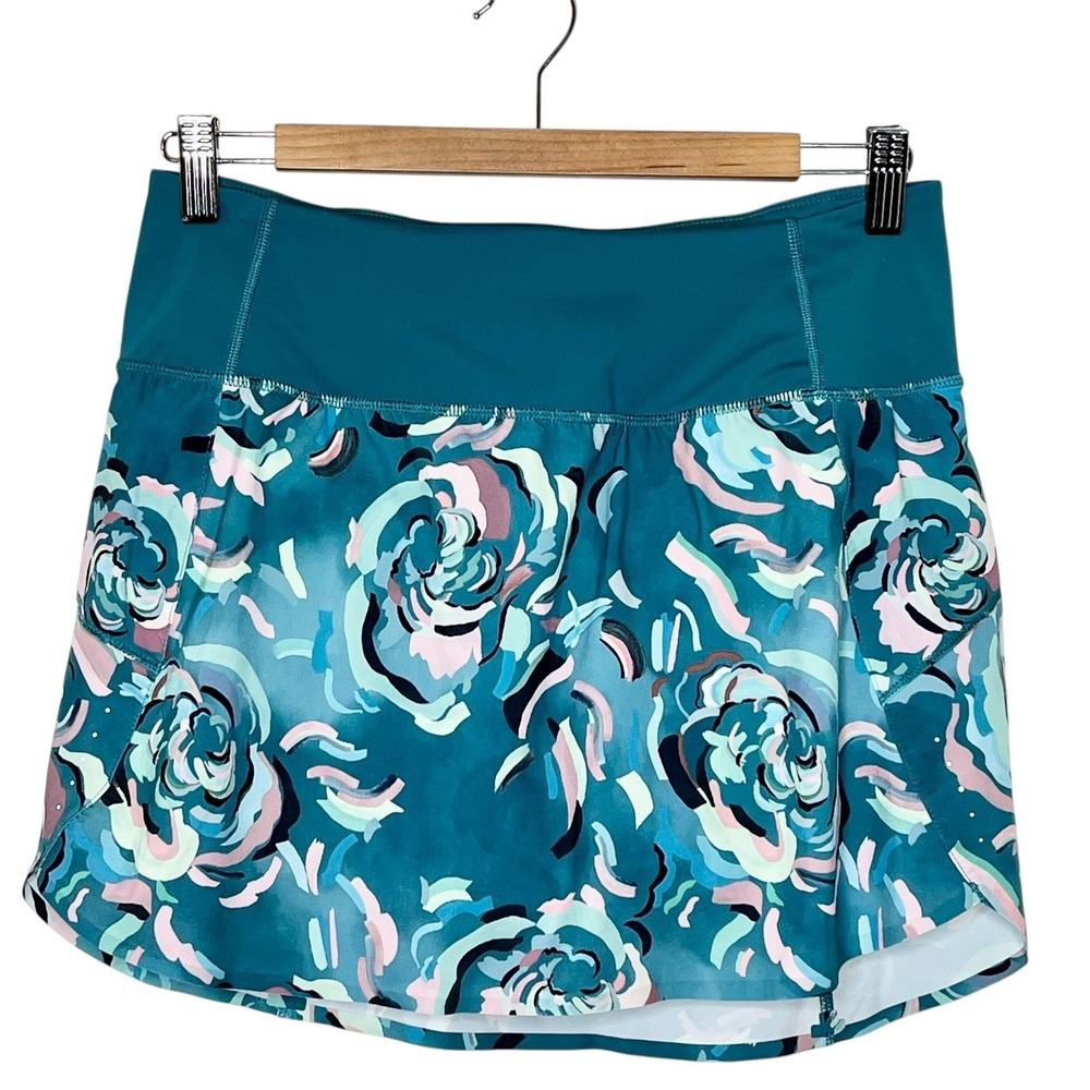 Athleta Run With It 14" Skort Teal Floral Womens Small Running Tennis Athletic